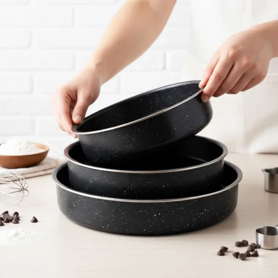 Промо комплект – 5 черни емайлирани тенджери + 3 дълбоки тави Rosberg (24, 26 и 28 см)