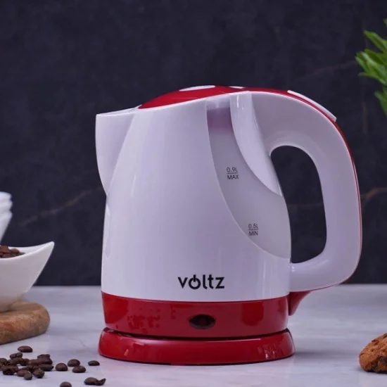 Ел. кана Oliver Voltz OV51230F, 1300W, 0.9 литра, Безжична, Бялa/Червенa