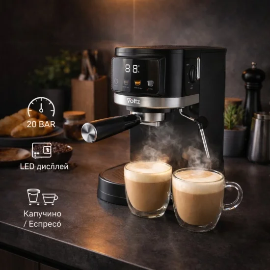 Кафе машини, кафемелачки и кафеварки Кафемашина Voltz OV51171O с LED дисплей – еспресо и капучино у дома